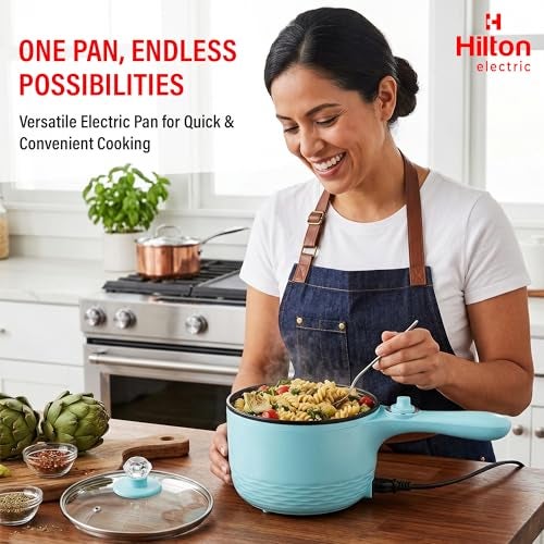 Hilton Electric Pan Upgraded, Non-Stick Sauté Pan, 1L Mini Electric Pot for Maggie, Cheese, Stir Fry, Roast, Steam with Power Adjustment, Perfect for Rice, Ramen, Steak, Egg Travell (Blue) - Image 2