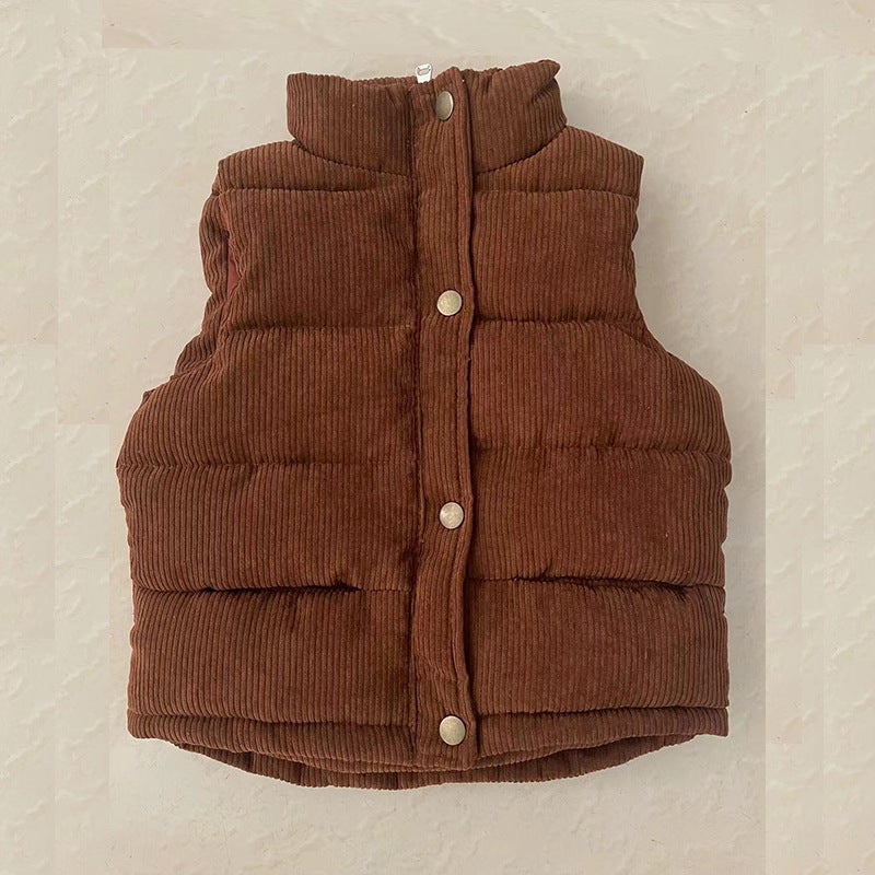 Kids Cotton Vest Autumn Winter Unisex Solid Color Corduroy Caramel  - Image 1