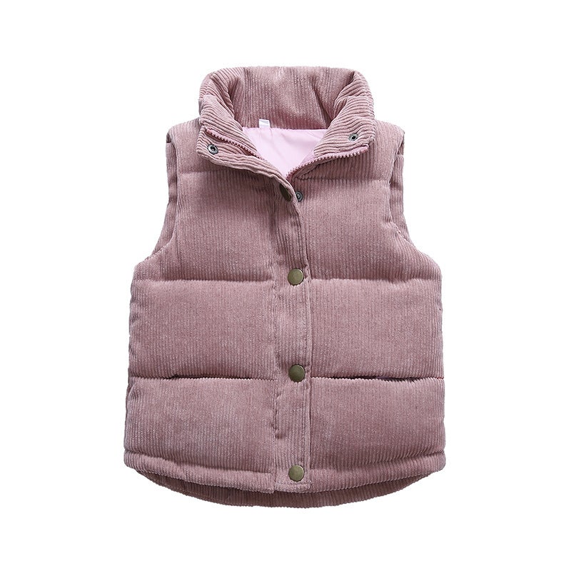 Kids Cotton Vest Autumn Winter Unisex Solid Color Corduroy Caramel  - Image 3