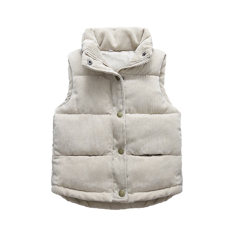 Kids Cotton Vest Autumn Winter Unisex Solid Color Corduroy Caramel  - Image 4