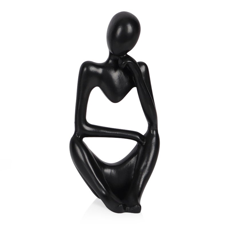Ozzptuu Sandstone Resin Thinker Style Abstract Sculpture Statue Collectible Figurines Home Office Bookshelf Desktop Decor (Small Black, Right) - Image 1