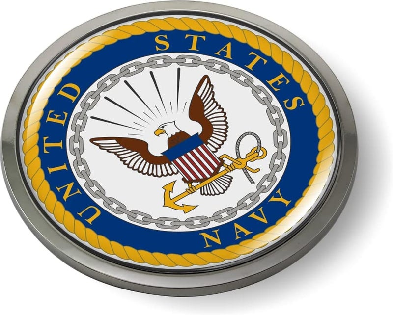 BestLicensePlateFrames United States Navy 3D Domed Car Emblem Badge Sticker - Chrome Metal Round Bezel - Image 1