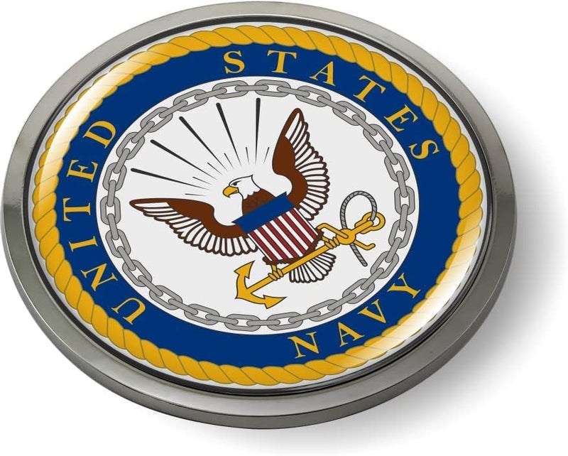 BestLicensePlateFrames United States Navy 3D Domed Car Emblem Badge Sticker - Chrome Metal Round Bezel - Image 2