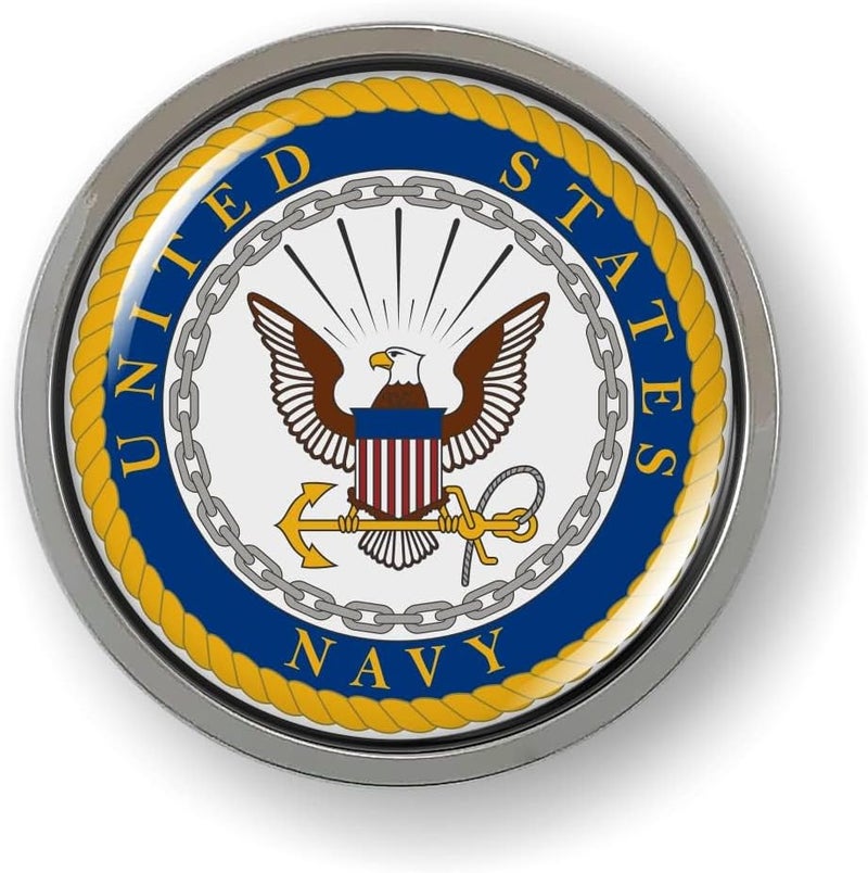BestLicensePlateFrames United States Navy 3D Domed Car Emblem Badge Sticker - Chrome Metal Round Bezel - Image 3