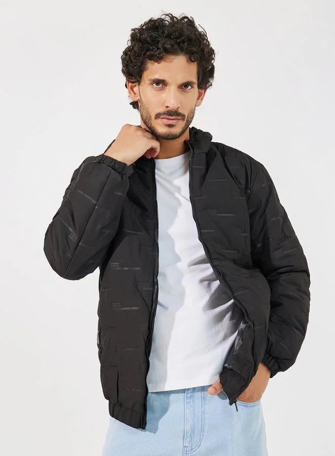 Styli Patterned Quilted Puffer Jacket with Hood