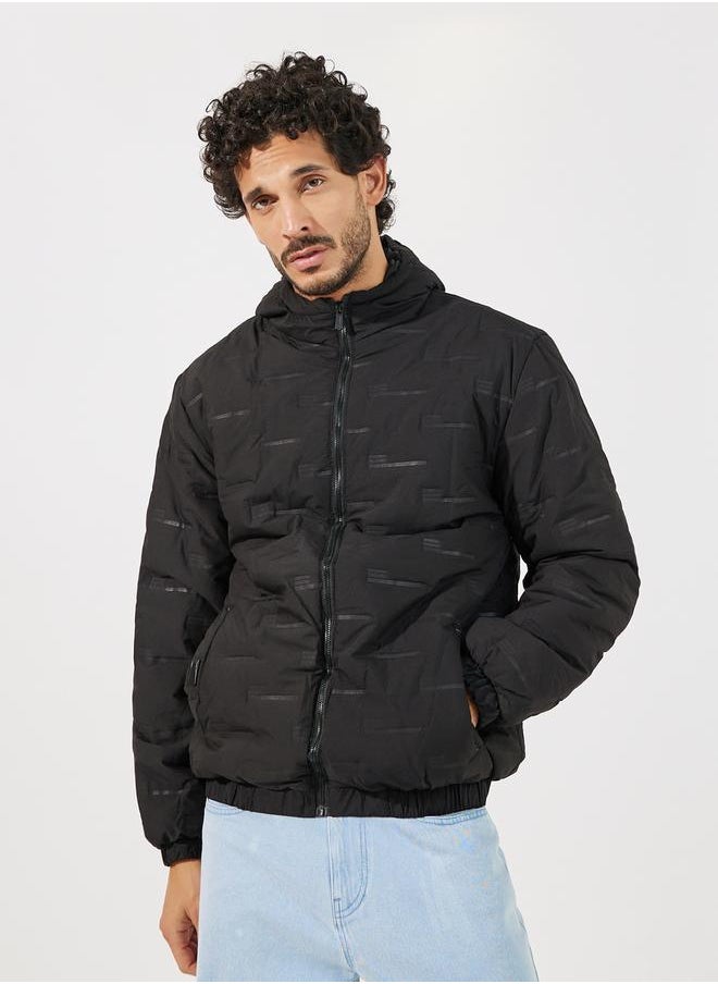 Styli - Patterned Quilted Puffer Jacket with Hood - Image 1