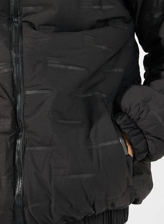Styli Patterned Quilted Puffer Jacket with Hood