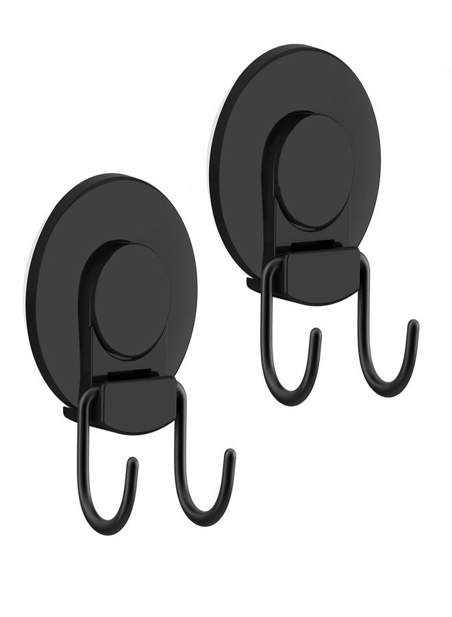 VIS'V Shower Suction Cup Hooks, Heavy Duty, Removable and Reusable, Double Hooks, Black, 2 Pcs - Image 1