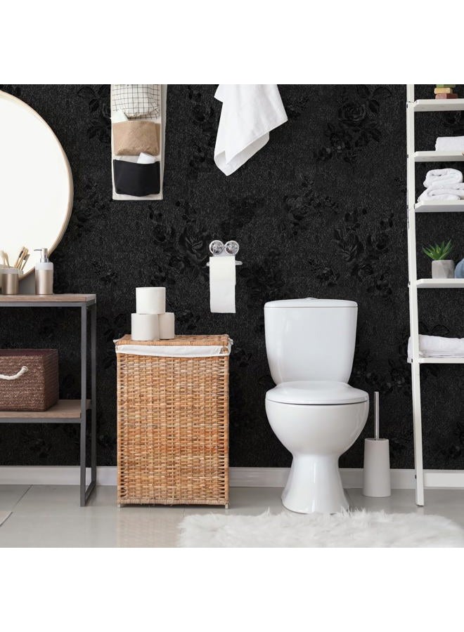 SYYKDEF Black Floral Wallpaper, 17.7 x 118 in Peel and Stick Waterproof Self Adhesive Wall Paper, Removable Vintage Black Floral Embossed Contact Paper for Cabinets Drawers Kitchen Countertop Wall - Image 4