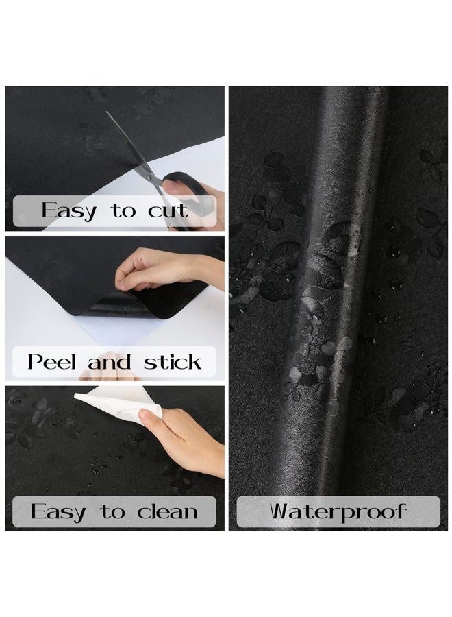 SYYKDEF Black Floral Wallpaper, 17.7 x 118 in Peel and Stick Waterproof Self Adhesive Wall Paper, Removable Vintage Black Floral Embossed Contact Paper for Cabinets Drawers Kitchen Countertop Wall - Image 5