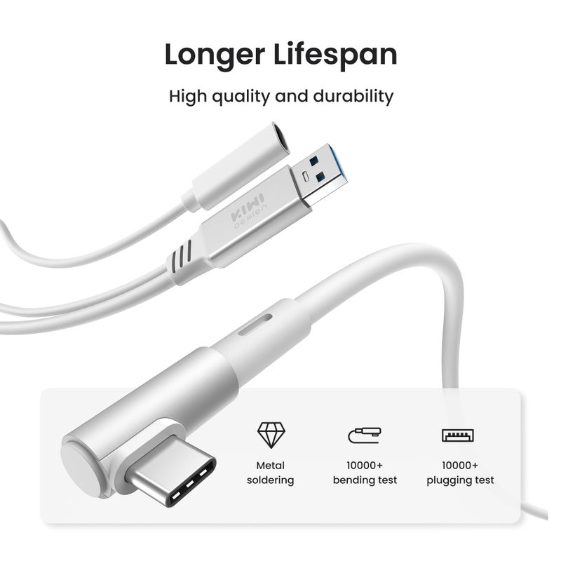 KIWI design Link Cable with Charging 16FT Compatible with Meta Quest 3S/3/2/Pro/Pico 4 Accessories and PC/SteamVR, USB 3.0 to USB C Link Cable with 5Gbps Super Speed for Extended Gameplay, White - Image 2
