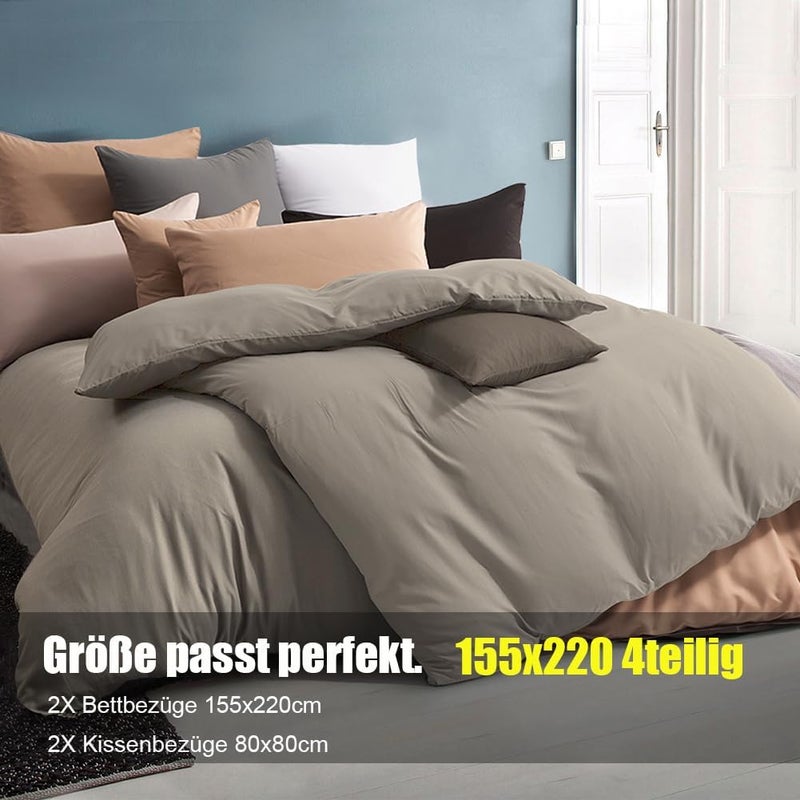 Soifox أغطية سرير 155 × 220 سم 4 قطع رمادي فاتح - 2 غطاء لحاف 155 × 220 سم + 2 كيس وسادة 80 × 80 سم، مايكروفايبر ناعم وغير قابل للكي مع سحاب (4 قطع 155 × 220 سم، رمادي فاتح) - Image 2