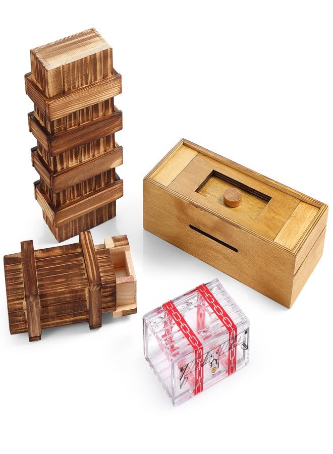 Zhanmai 4 Pieces Wooden Puzzle Boxes Gift Card Wooden Puzzle Boxes Money Case Holders Teaser Toys Mysterious Wood Boxes for Christmas Birthday Gift, 4 Styles(Cute Style - Image 1