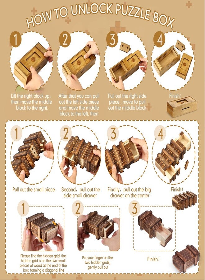 Zhanmai 4 Pieces Wooden Puzzle Boxes Gift Card Wooden Puzzle Boxes Money Case Holders Teaser Toys Mysterious Wood Boxes for Christmas Birthday Gift, 4 Styles(Cute Style - Image 3