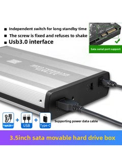 Generic Mobile Hard Disk Box 3.5 Inch Solid State Hard Disk 3.0 SATA Reading Box Desktop External Mechanical External Box-Capacity:3.5inch -sata-3.0 Silver With Type-c Adapter  - Image 1