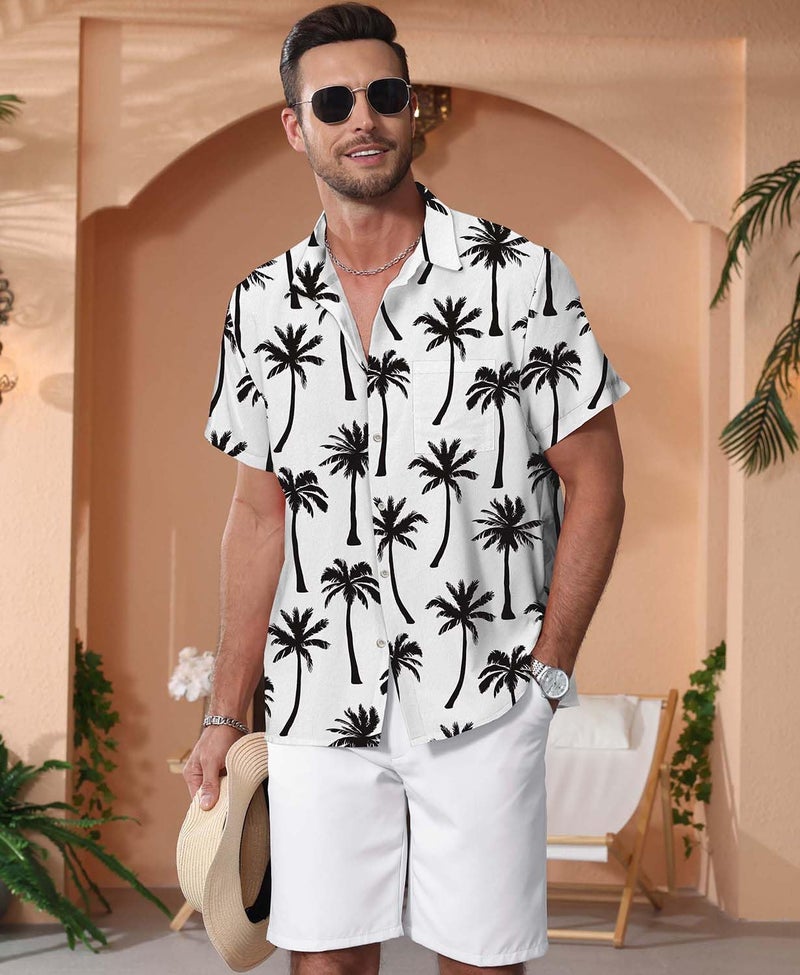 KYKU Hawaiian Shirt Man Graphic Button Up Shirt Coconut Tree, White, X-Large - Image 3