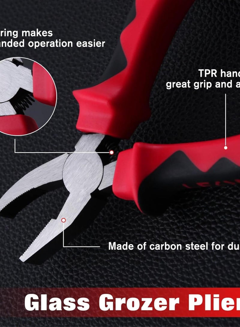 GGOOT 6 Inch Breaker Grozer Pliers Glass Grozing Pliers Glass Mosaics Breaking Tool Stained Glass Supplies Glass Cutting Tool for Stained Glass Work and Key Fob Hardware Install, TPR Handle - Image 5