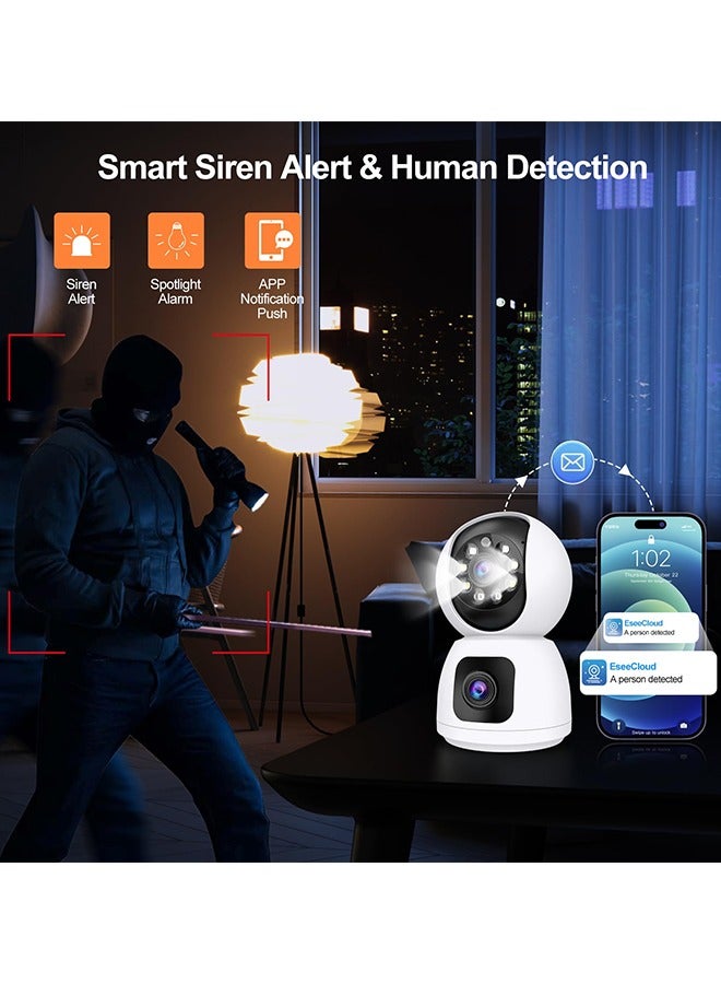 2K Dual Lens Indoor Security Camera, 2.4GHz WiFi Indoor Camera for Home Security, Baby/Pet Camera Indoor with 2-Way Talk,Motion Tracking and Alarm,Night Vision