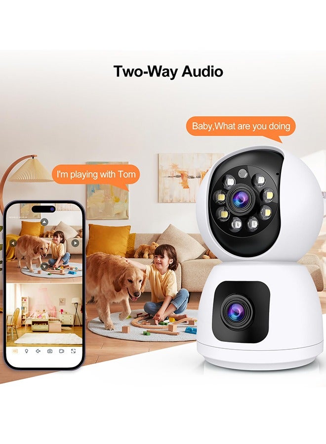 2K Dual Lens Indoor Security Camera, 2.4GHz WiFi Indoor Camera for Home Security, Baby/Pet Camera Indoor with 2-Way Talk,Motion Tracking and Alarm,Night Vision