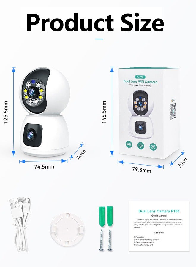 2K Dual Lens Indoor Security Camera, 2.4GHz WiFi Indoor Camera for Home Security, Baby/Pet Camera Indoor with 2-Way Talk,Motion Tracking and Alarm,Night Vision