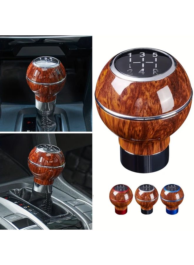 Red Wood Grain Aluminum Alloy Gear Shift Knob 5 Speed Manual Transmission With Adapters - Image 1