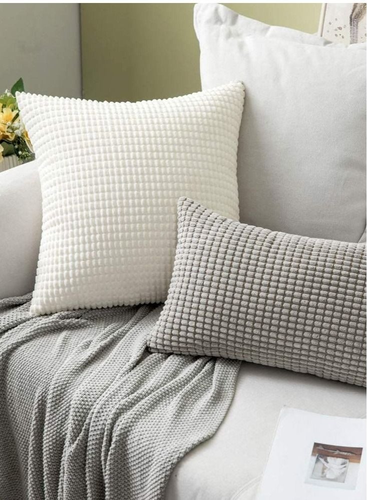 Captaintech Throw Pillow Cover in Bright White, Corduroy Square Cushion Cover with Stripes for Bedroom Sofa Living Room of 2 Super Soft Velvet Decorative Throw Pillow Covers with Texture, 18x18 Inch - Image 4