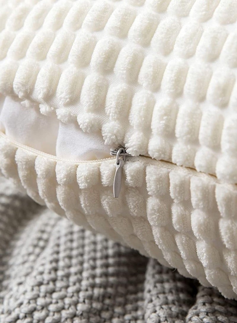 Captaintech Throw Pillow Cover in Bright White, Corduroy Square Cushion Cover with Stripes for Bedroom Sofa Living Room of 2 Super Soft Velvet Decorative Throw Pillow Covers with Texture, 18x18 Inch - Image 3