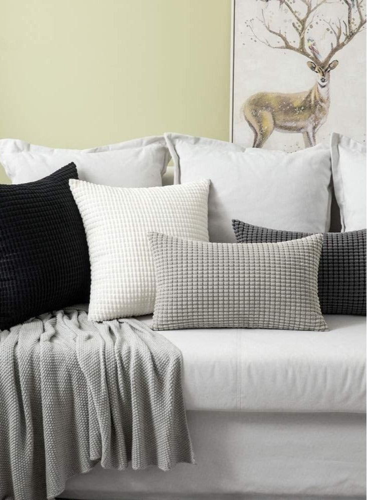 Captaintech Throw Pillow Cover in Bright White, Corduroy Square Cushion Cover with Stripes for Bedroom Sofa Living Room of 2 Super Soft Velvet Decorative Throw Pillow Covers with Texture, 18x18 Inch - Image 5