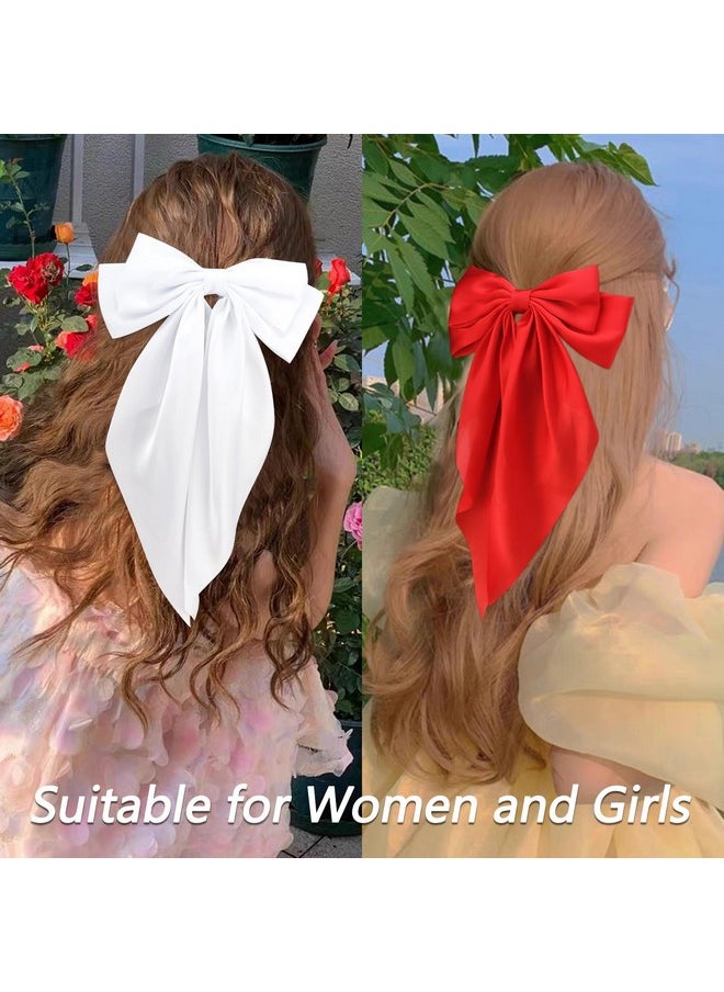 Velscrun Velscrun Red Black White Hair Bows for Women Girls, Silky Satin Large Coquette Bow Oversized Hair Ribbons Big Bows Clip, Long Tail Bowknot Hair Barrettes Halloween Christmas Hair Bow Accessories  - Image 3