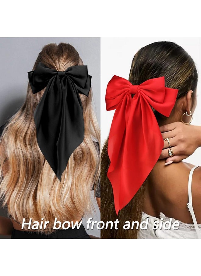 Velscrun Velscrun Red Black White Hair Bows for Women Girls, Silky Satin Large Coquette Bow Oversized Hair Ribbons Big Bows Clip, Long Tail Bowknot Hair Barrettes Halloween Christmas Hair Bow Accessories  - Image 5