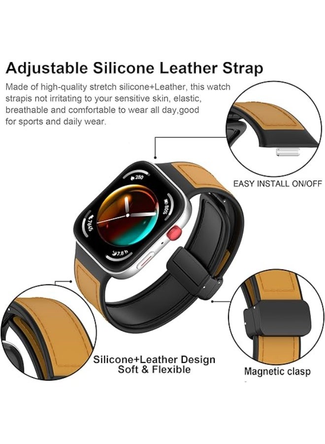 Compatible with Huawei Watch Fit 3/ Fit4/Fit4 Pro Strap for Women Men, Soft Flexible Leather Silicone Hybrid Sport Wristband Magnetic Buckle Bracelet Replacement Strap for Huawei Watch Fit3 - Image 4