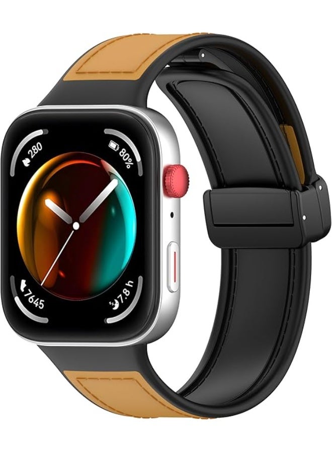 Compatible with Huawei Watch Fit 3/ Fit4/Fit4 Pro Strap for Women Men, Soft Flexible Leather Silicone Hybrid Sport Wristband Magnetic Buckle Bracelet Replacement Strap for Huawei Watch Fit3 - Image 3