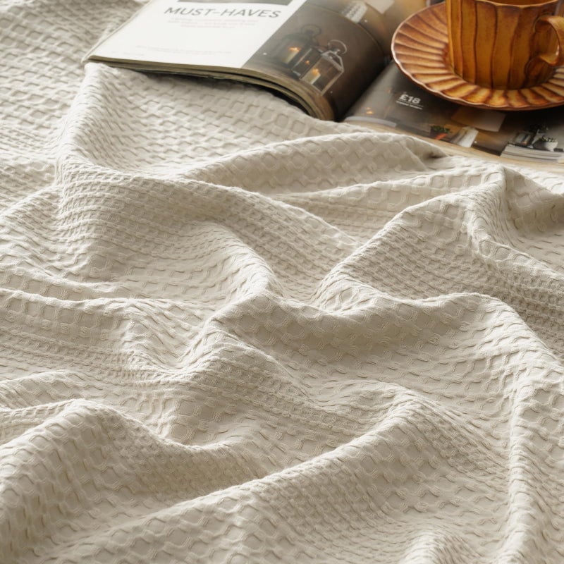 PHF Ultra Soft Waffle Weave Blanket Queen Size for Bed  Lightweight and Breathable Thin Blanket for Summer - 90""x 90"" Soft Woven and Cozy Blanket for Couch Sofa Home Decor - Natural - Image 2