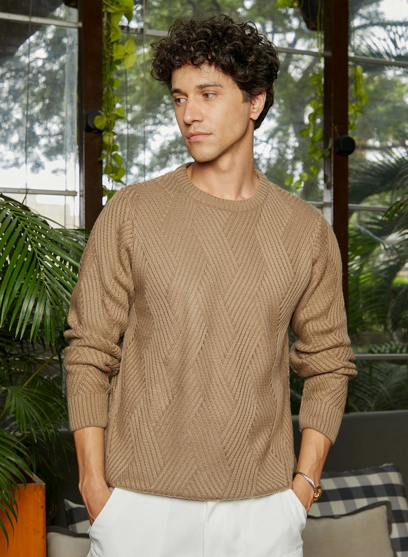 كامبوس سوترا Men's Ash Brown Basket-Knit Pullover Sweater  - Image 2