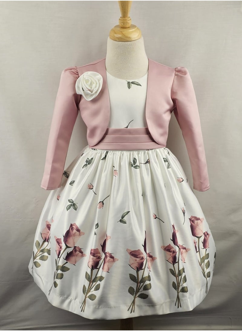 Little miss Bella Sleeveless Girls Satin Rose Dress Girls Party Wear Dresses Special Occasion Flower Dress with A Matching Blush Pink Jacket 