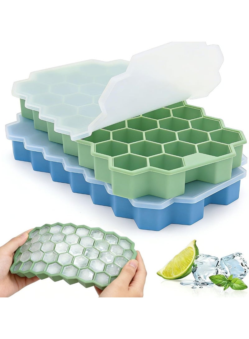 Ice Cube Mold with Lid, 2 Pack Silicone Ice Trays for Freezer, 74 Cubes - Image 1