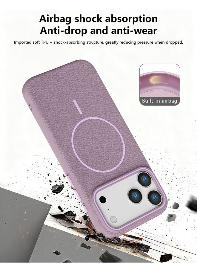 ليدين جراب ذو ملمس جلدي لهاتف آيفون 17 برو ماكس (6.9 بوصة)، مصنوع من مادة TPU رفيعة مع حلقة مغناطيسية، مزود بواقي ماص للصدمات، وحافة مرتفعة للكاميرا، ومقبض مانع للانزلاق، ومتوافق مع واقيات الشاشة. - Image 4