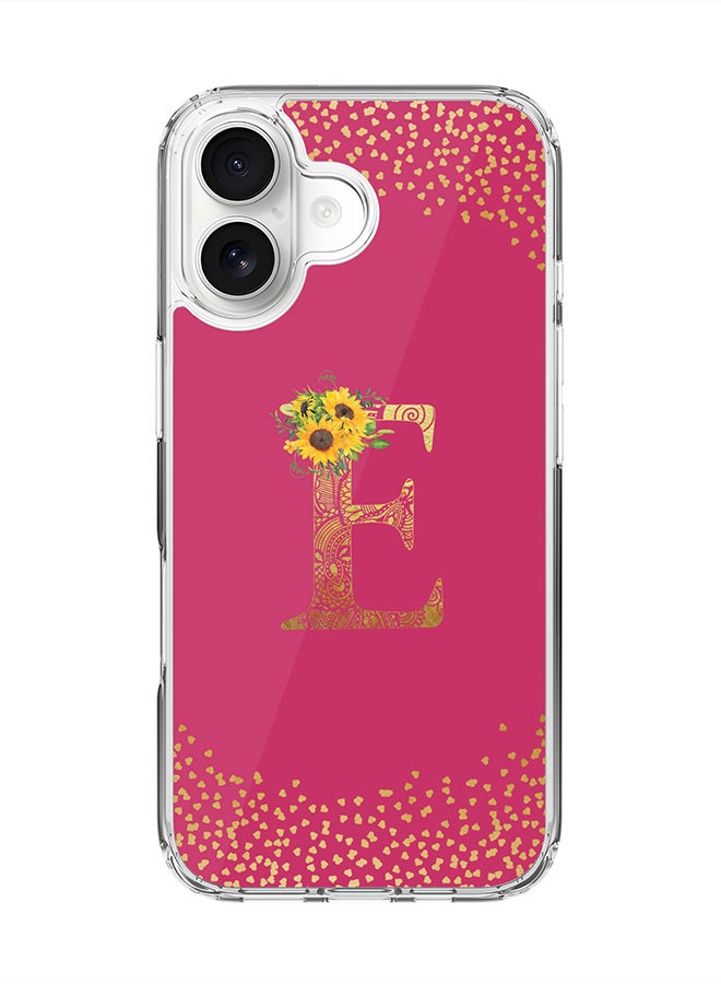 Stylizedd Classic Clear MagSafe Case for iPhone 17 , Hybrid Soft Case Flexible Edges Anti Drop TPU PC Gel Thin Transparent Cover [ Designed for iPhone 17 ] - Custom Monogram Initial Letter Floral Pattern Alphabet - E ( Deep Pink Rose )