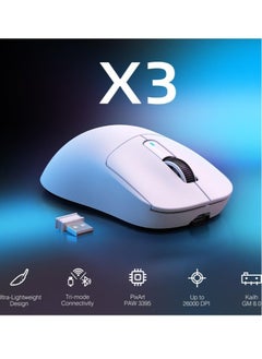 هجوم القرش ماوس ألعاب لاسلكي خفيف الوزن X3 مع وضع ثلاثي 2.4 جيجاهرتز/USB-C سلكي/بلوتوث، بدقة تصل إلى 26 ألف نقطة في البوصة، ومستشعر بصري PAW3395، و5 أزرار قابلة للبرمجة لأجهزة الكمبيوتر الشخصية/الكمبيوتر المحمول/ويندوز/ماك  - Image 2
