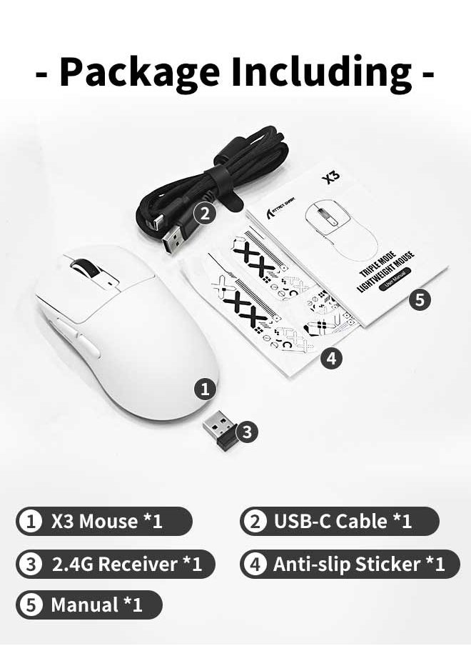 Attack Shark - X3 Lightweight Wireless Gaming Mouse with Tri-Mode 2.4G/USB-C Wired/Bluetooth,Up to 26K DPI, PAW3395 Optical Sensor,5 programmable Buttons for PC/Laptop/Win/Mac - Image 1