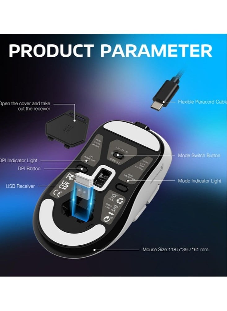 Attack Shark - X3 Lightweight Wireless Gaming Mouse with Tri-Mode 2.4G/USB-C Wired/Bluetooth,Up to 26K DPI, PAW3395 Optical Sensor,5 programmable Buttons for PC/Laptop/Win/Mac - Image 1