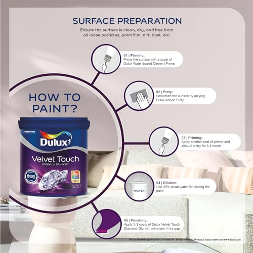 Dulux Diamond Glo Super Premium Interior Emulsion Paint For Walls With 6 Years Warranty| Washable and Durable Paint | Rich, Intense, Smooth Colors, White (1 litre,Crystal) - Image 3