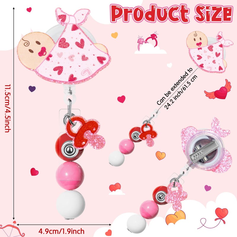 BkeeCten Valentines Baby Badge Reel - 6 Pcs Cute Baby Theme Retractable ID Holder with 24 Inch Cord & 360Â°Rotating Metal Clip for Nurses, NICU Staff, Healthcare Professionals & Holiday Gifts - Image 2