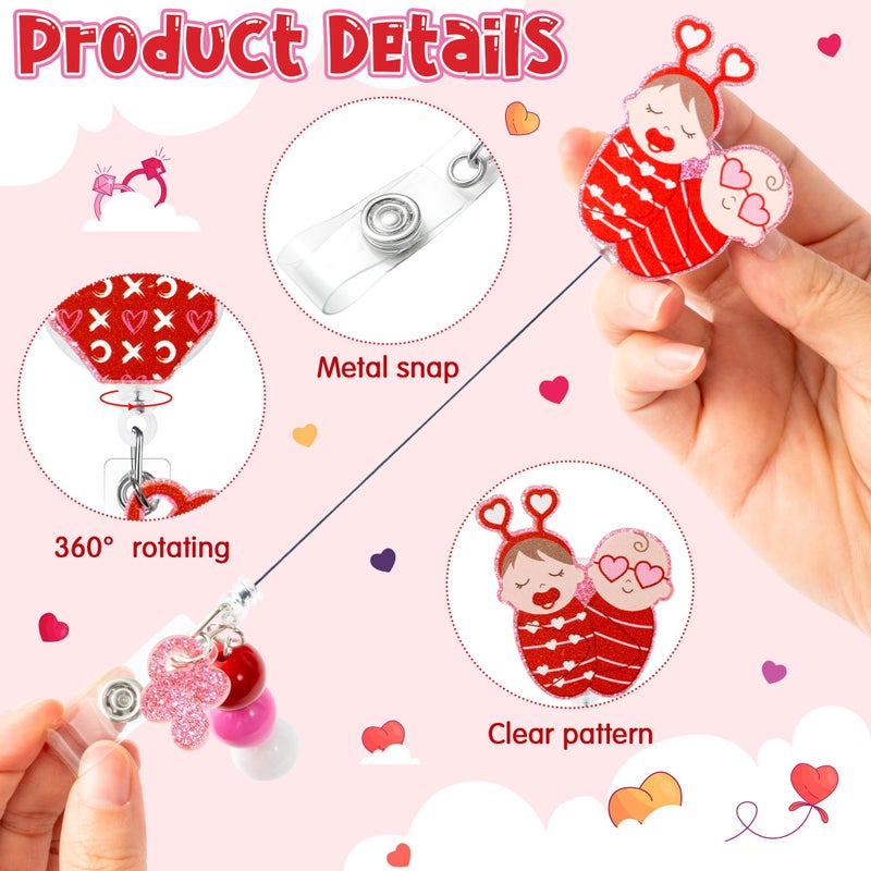 BkeeCten Valentines Baby Badge Reel - 6 Pcs Cute Baby Theme Retractable ID Holder with 24 Inch Cord & 360Â°Rotating Metal Clip for Nurses, NICU Staff, Healthcare Professionals & Holiday Gifts - Image 3