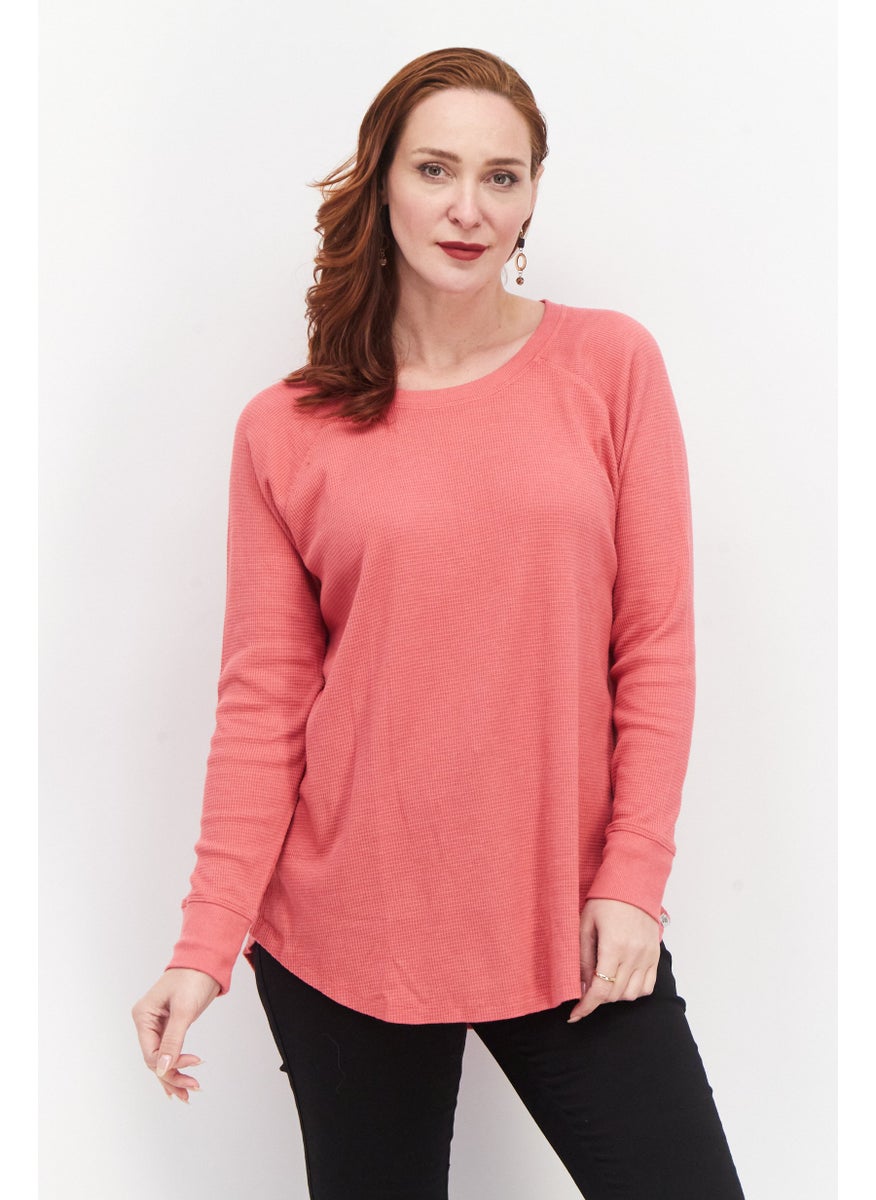 Eddie Bauer - Women Round Neck Long Sleeve Textured T Shirt, Light Pink - Image 1