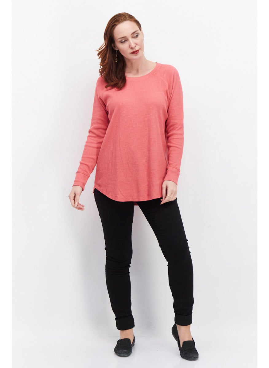 Eddie Bauer - Women Round Neck Long Sleeve Textured T Shirt, Light Pink - Image 1
