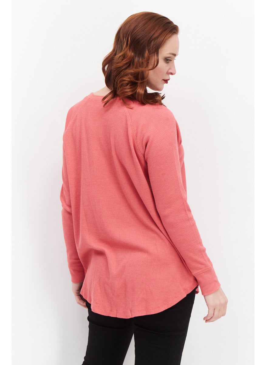 Eddie Bauer - Women Round Neck Long Sleeve Textured T Shirt, Light Pink - Image 1