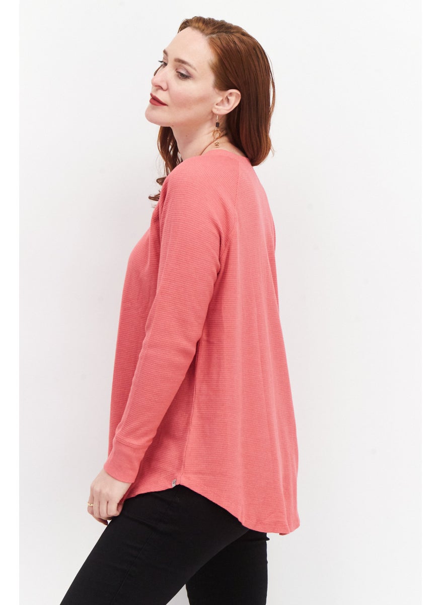 Eddie Bauer - Women Round Neck Long Sleeve Textured T Shirt, Light Pink - Image 1