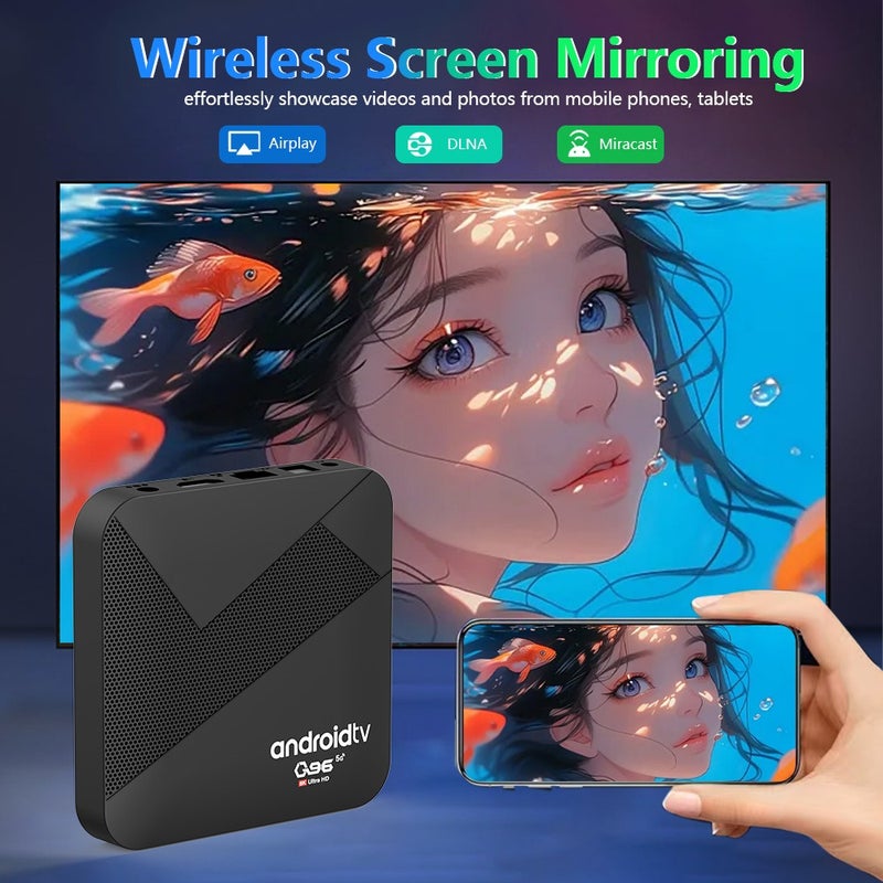 Q96 V09 جهاز تلفزيون ذكي بنظام أندرويد، مشغل وسائط عبر الشبكة، صندوق تلفزيون 4K، يدعم الواي فاي ثنائي النطاق والبلوتوث - Image 2
