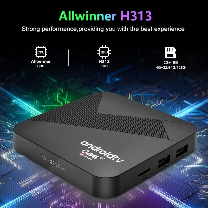 Q96 V09 جهاز تلفزيون ذكي بنظام أندرويد، مشغل وسائط عبر الشبكة، صندوق تلفزيون 4K، يدعم الواي فاي ثنائي النطاق والبلوتوث - Image 3